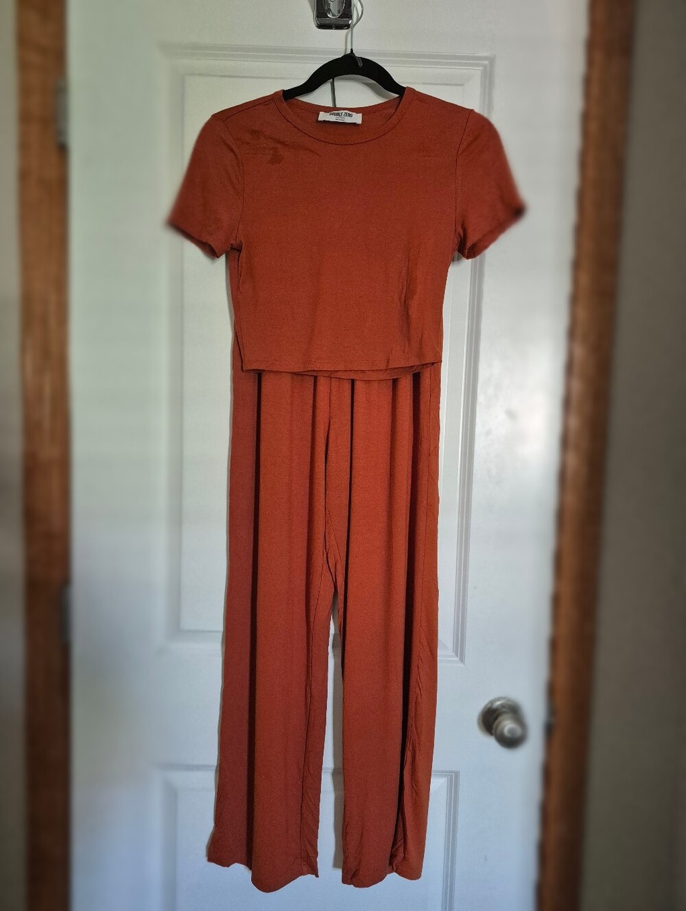 Double Zero Women's Rust Wide-Leg Jumpsuit with Short Sleeve Top